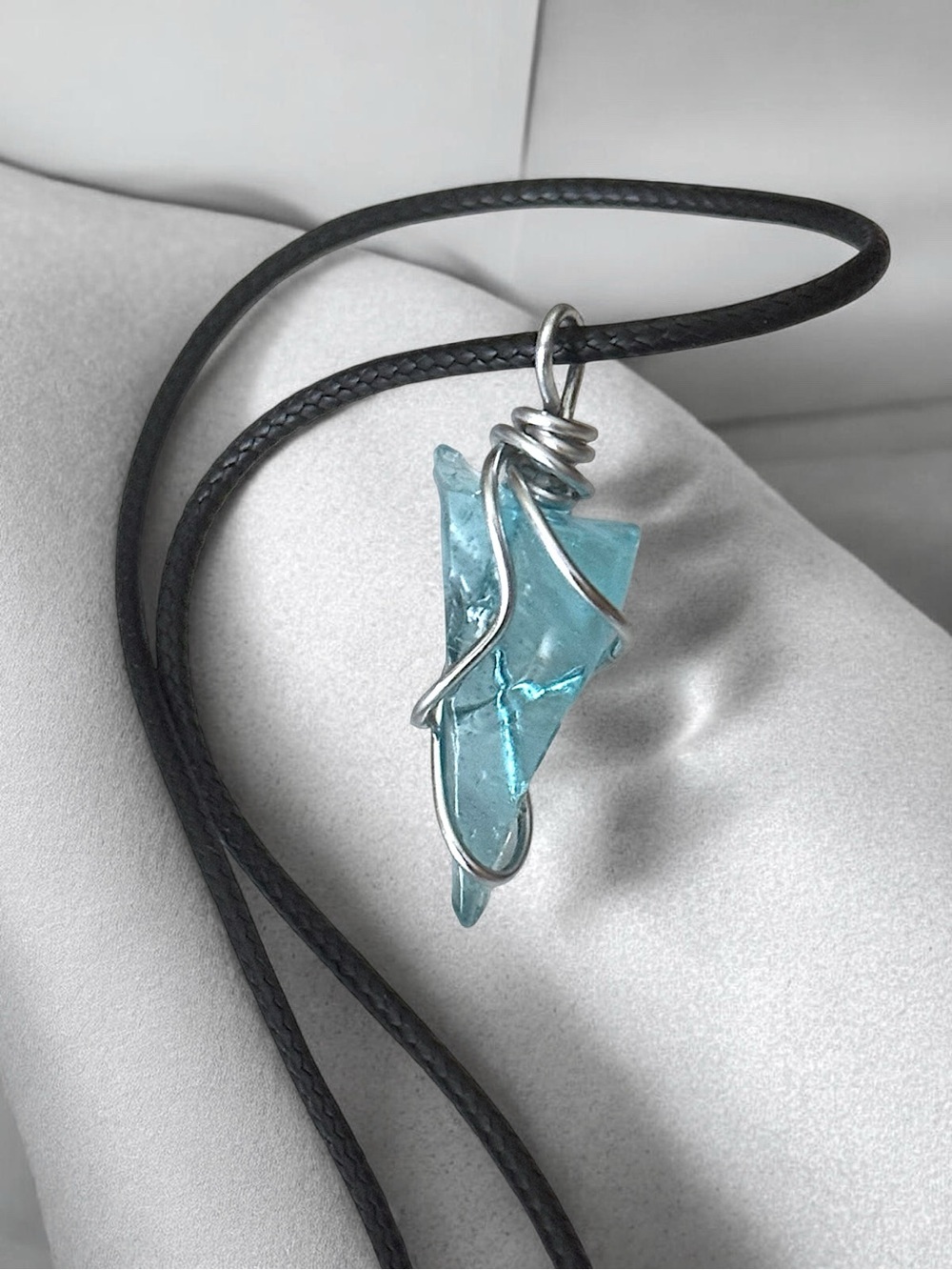 5 For $25💫Handcrafted Blue Sea Glass Pendant Necklace with Silver Wire Wrap